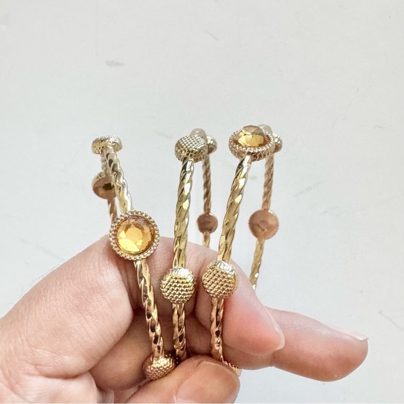 Jewelry - Gold Plated Bangle Bracelet Set with Gem Accents